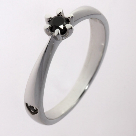 Pierścionek z czarnym diamentem z białego złota - D-005 / 0.12 ct