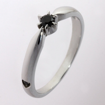 Pierścionek z czarnym diamentem z białego złota  - DTC-015 / 0.12 ct