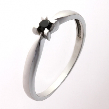 Pierścionek z czarnym diamentem z białego złota - D-091 / 0.07 ct