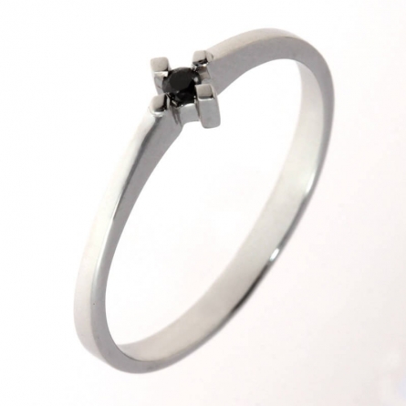 Pierścionek z czarnym diamentem z białego złota - D-370 / 0.035 ct