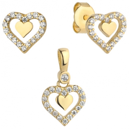 Komplet kolczyki z zawieszką serduszko w sercu z cyrkoniami - 9-25-S10001-2