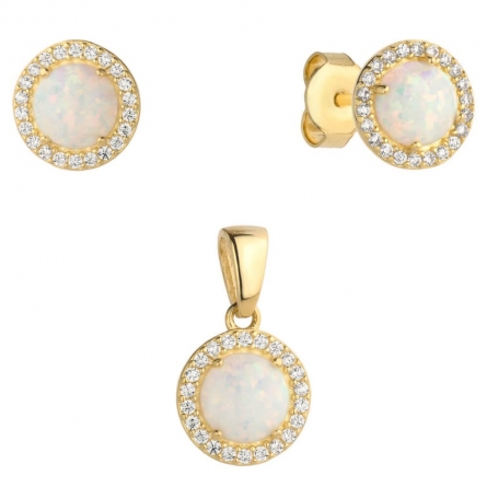 Komplet kolczyki z zawieszką z syntetycznym opalem i cyrkoniami - 9-25-S10017-2