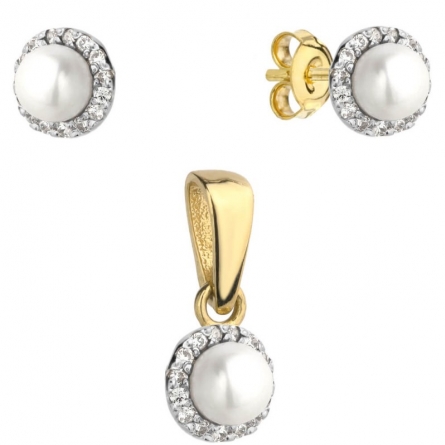 Komplet kolczyki z zawieszką perełeka z cyrkoniami - 9-25-S10023-2