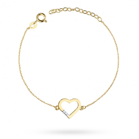 Bransoletka złota z sercem i brylantami 0.015 ct - B-008
