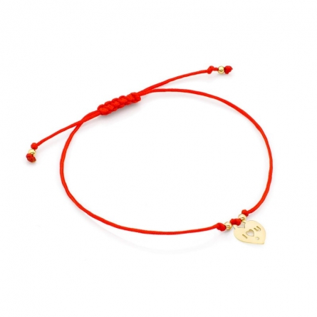 Bransoletka złota na sznureczku z sercem i brylantem 0.005 ct - B-010