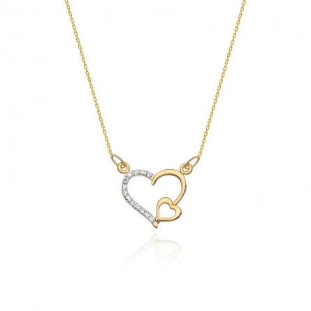 Celebrytka złota z brylantami Złączone serca 0.035 ct - C-003